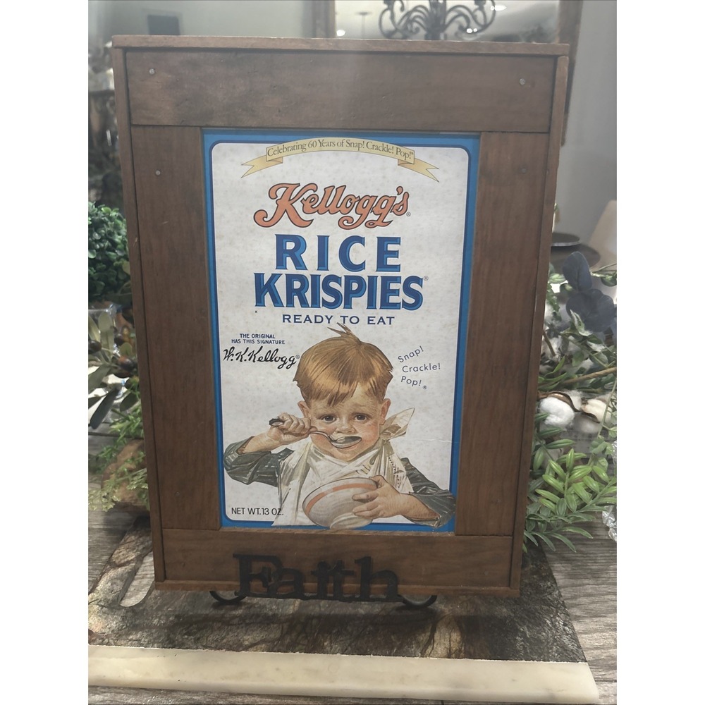 Vintage Used 1990s Kellogg's Rice Krispies Cereal Box Vintage Framed Wood